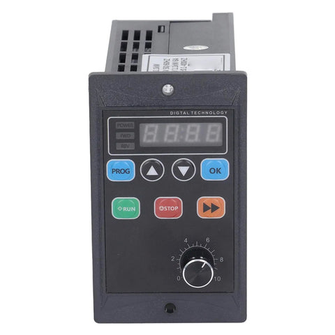 1.1KW VFD Inverter With 176-264V Input And 0-220V Output For Spindle Motor Speed Control, 0.1-400Hz Range, Copper Core Coil, High Load Capacity, Built For Beast Performance, front panel with digital display and dial