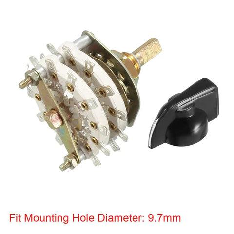 Six Pole Three Position Rotary Switch With Two Deck Band Channel And 24 Pins, Plastic Knob, 9.7mm Mount Hole, 6mm Shaft, 11.7mm Shaft Length, Pro Grade Band Selector For DIY Electronics Projects; black knob