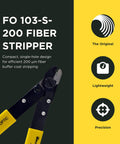 Fiber Optic Wire Stripper Pro Grade For Technicians And Electricians, V Shaped Opening, tool close-up with yellow handle