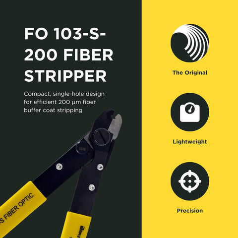 Fiber Optic Wire Stripper Pro Grade For Technicians And Electricians, V Shaped Opening, tool close-up with yellow handle