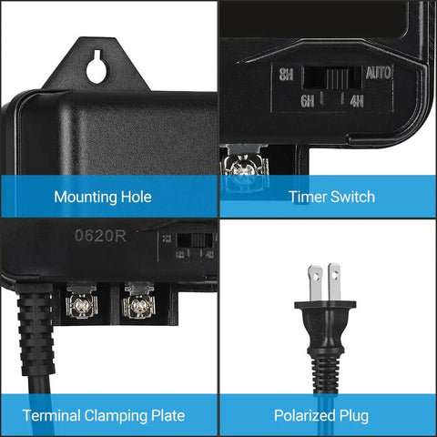 60W Low Voltage Landscape Transformer With Dusk To Dawn Photocell For Outdoor Lighting Converts 120V AC To 12V AC Powers Yard