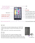 Remote control for 32W RGBW Twinkle Fiber Optic Lights Kit with music activated app, showing buttons and functions.