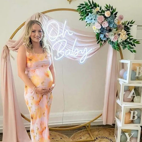 Neon Sign for Baby Shower Backdrop LED Light Up Wall Decor 21.5 Inch By 20 Inch Great for Gender Reveal Birthday Party Decorations Oh Baby Theme