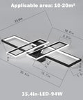 Diagram of Modern LED Ceiling Light Fixture With Dimmable CloseToCeiling Design Lit Remote Control Flush Mount Geometric Lamp 35.4 Inch