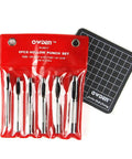 6 Piece Hollow Hole Punch Set With Free Cutting Mat For DIY Leather, Fabric, And Craft Projects, visible in red PVC pouch.