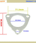 3-bolt exhaust gasket with fire ring for 2.5 inch flanges, 63.5mm inner diameter, perforated metal, pack of 4