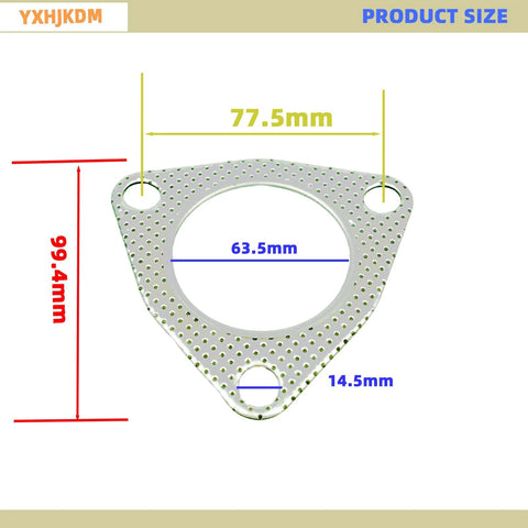 3-bolt exhaust gasket with fire ring for 2.5 inch flanges, 63.5mm inner diameter, perforated metal, pack of 4