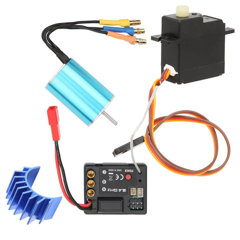 Smooth Operator Brushless Motor Esc Servo Combo With Upgraded Cooling System For Radio Control Cars, includes motor, ESC, and servo.