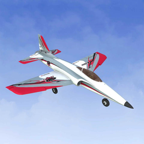Trainer Edition RC Flight Simulator with SLT6 Controller RFL1211 jet plane in flight with red and white design.