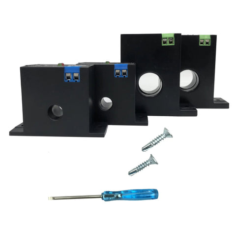 No Fuss AC Current Sensing Relay With 0 To 30 Amp Range featuring three black relay housings and installation screws.