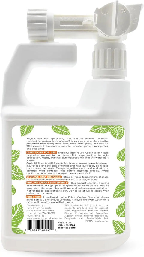 Back label of Peppermint Oil Lawn And Yard Bug Control Spray Pack Of 2 32 Oz All Natural Outdoor Pest Repellent