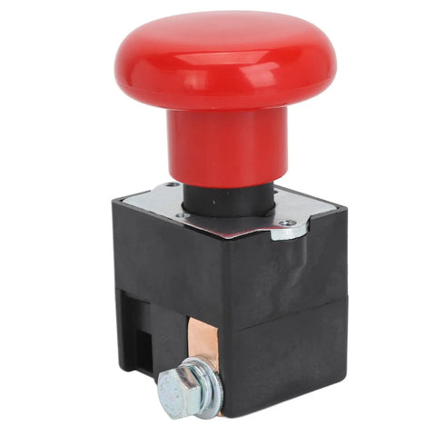 Heavy Duty Metal Emergency Stop Switch With Latching Design For Electric Forklifts And Pallet Cars Fast Cutoff Push Button 125A DC80V with a large red actuator