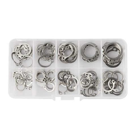 Durable 304 Stainless Steel External Circlip Kit With 100 Pcs Assortment Of 8 To 18mm Shaft C Type Snap Rings Retaining Clips