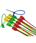 50 Self Locking Cable Ties With White Label Boards For Straight Up Cord Management No Sweat Wire Organizer Bundle Wrap Top Shelf Heavy Duty Nylon Fastener Alternative in assorted colors.