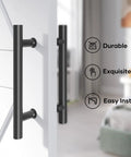 12 Inch Double Sided Push Pull Door Handle Set Matte Black Stainless Steel For Glass And Wood Doors