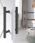 12 Inch Push Pull Door Handle, Double Sided H Shape Sliding Door Handle In Matte Black Stainless Steel, Fits Glass And Wood Doors