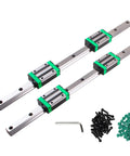 Linear Guide Rail Kit 2Pcs HGR20 500mm With HGH20CA Carriage Bearing Blocks visible with included hardware for CNC Machines