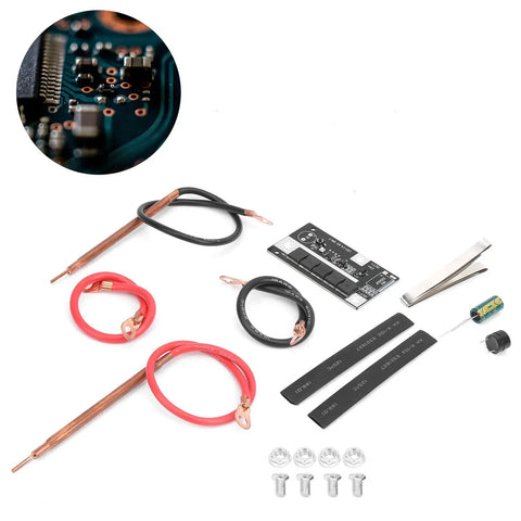 Portable 12V Battery Storage Spot Welder Pen For 26650 Cells Quick Grab And Go DIY Welding Tool components laid out