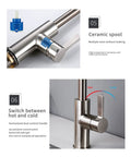 360° Swivel Stainless Steel Kitchen Faucet PullDown Sink Mixer Tap Polished Chrome handle with ceramic spool for hot and cold water.