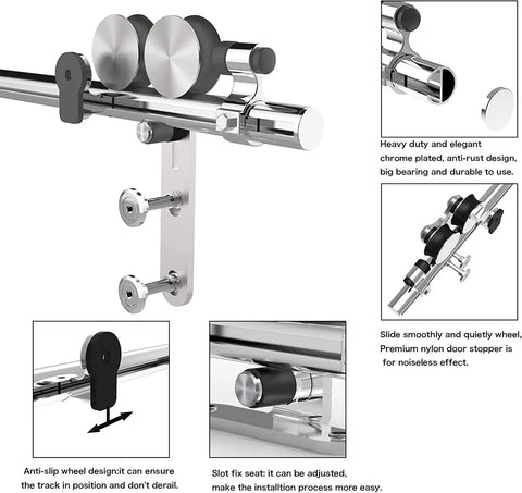 Eight Foot Barn Door Hardware Sliding Track Kit Stainless Steel Heavy Duty For Single Wood Door With Y Shape Hanger Smooth Quiet Rollers Built To Last Anti Rust Supports Up To 220 Lbs