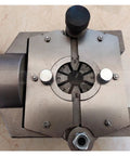 Manual Hydraulic Crimping Tool For Automotive A/C Pipe Assembly close-up view of crimping head, featuring precision metal design and adjustment knobs.