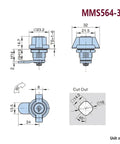 Cam Lock Handle For Storage Box Jewelry Case Mail Box Electronic File Cabinet Office Security Lock MS564H technical drawing