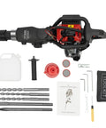 Gas Powered Jack Hammer Concrete Breaker 33cc 2 Stroke Heavy Duty Demolition Tool with 2 chisels and 3 drill bits shown