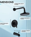 Shower Tub Kit With Single Handle Trim And Valve Included Built To Last Matte Black Finish 6 Inch Rain Shower Head Dimensions