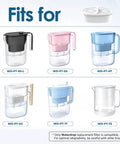PF-01A Plus Beefed Up Water Filter Replacement For Pitcher Filtration Systems NSF Certified shown with compatible pitchers WD-PT-05, WD-PT-07, WD-PT-04, WD-PT-72