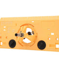 Front view of Amazon 35mm hinge boring jig kit, yellow ABS plastic with cutter and 1/16 in bit.