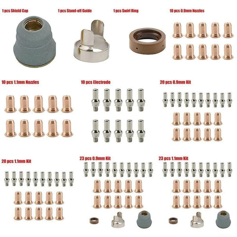 Assorted Plasma Cutter Consumables Kit For CUT60 Torch Replacement with Electrodes, Nozzles, Shield Cap, Swirl Ring 23 Piece 0.9mm Set