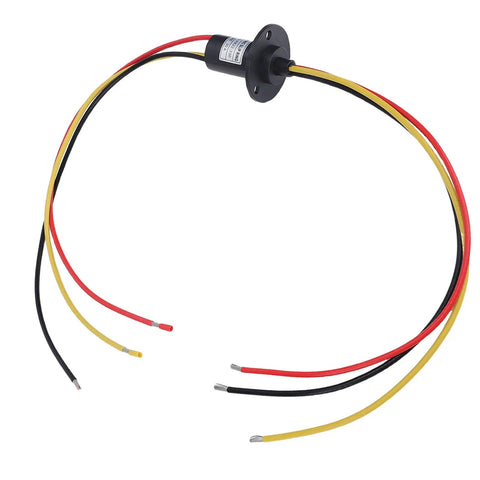 3 Wire Slip Ring With 360 Degree Rotation 30A Power Transfer 22mm Diameter 250RPM connector showing black housing and colored wires.