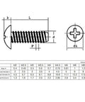 Diagram of Premium 50 Piece Pack Of M3 And M3.5 Cross Recessed Cheese Head Screws with dimensions and specifications.