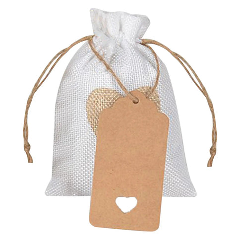 Assorted Burlap Jewelry Pouches Set Of 51 Small Gift Bags For Weddings And Special Occasions with heart tag and drawstring