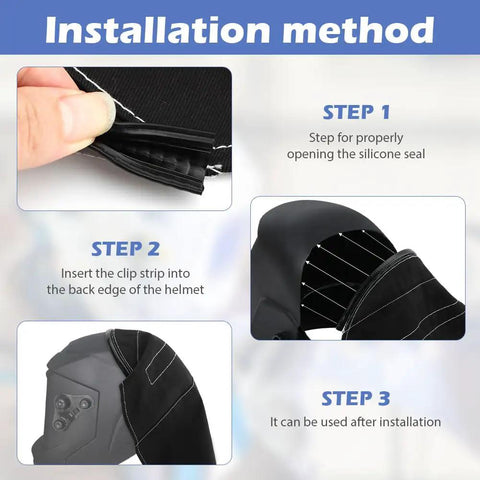 Extended Welding Helmet Cover With Press Fit Seal For Pro Grade Protection installation steps and clips detail image