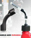 Rugged Heavy Duty Racing Fuel Jug Replacement Kit with hose bender attached to a red 5.5-gallon jug, universal fit for VP Racing EGS Scribner.