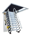 Electric Attic Ladder With Remote Control Alloy Folding Ceiling Mounted Pull Down Loft Staircase featuring sleek design and durable aluminum construction.