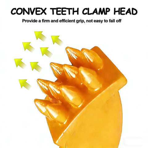 Beefy Heavy Duty Pallet Puller Clamp For 2250 Lbs 1 Ton Pallet Jack Puller With 8 Inch Jaw Opening Solid Steel Construction Powder Coat Finish Easy Adjustable Anti Slip Nuts Built To Pull Pallets And Heavy Loads. Convex tooth clamp head with orange steel teeth