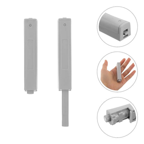 Push To Open Cabinet Latches Set For Closets And Drawers, 4 pack showing individual latch and size comparison in hand