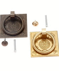 Two Pack Antique Bronze Brass Cabinet Door Handle Set For Cupboard And Drawer Drop Ring Pulls Chinese Style Vintage Hardware