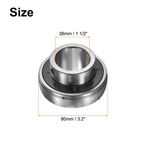 2-Pack UC208-24 Pillow Block Bearings One And A Half Inch Bore Chrome Steel GCR15 flange mounted size detail for heavy duty machinery