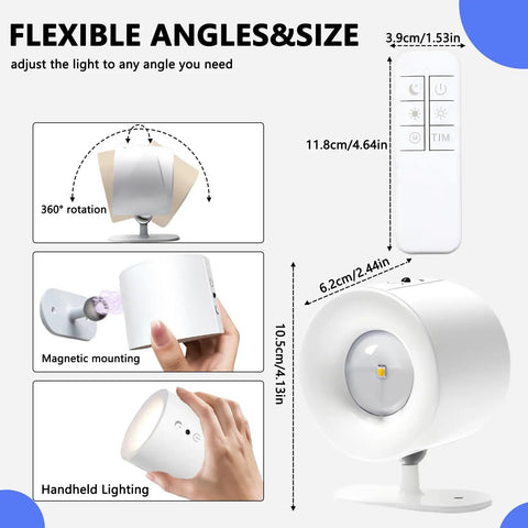 Sthalaxis LED Wall Lights Rechargeable Wall Sconce Magnetic 360°Rotating and Dimmable remote control and adjustable design.