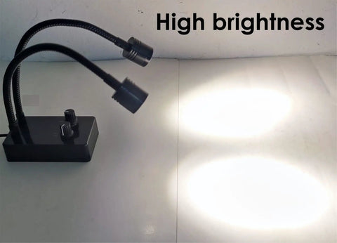 USB Desk Dual Gooseneck LED Microscope Light, A Slick Mini Spot Illuminator For Stereo Microscopes And Cameras, C Mount Lens Ready, Perfect For Repairs Soldering PCB Lab Industrial Video Work. Black dual gooseneck desk light with bright output