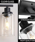 3 Light Black Vanity Light Fixture With Clear Glass Shades For Bathroom Mirror showing matte black finish and bulb holder.