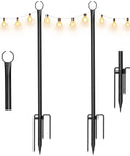 Outdoor String Light Poles 8.9ft Heavy Duty Poles With 5 Prong And Hooks The Perfect Setup For Patio Garden Backyard Parties Weddings Holidays Matte Black 2 Pack