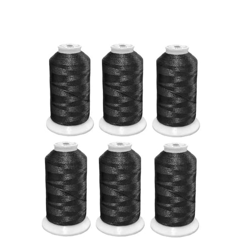 Black Embroidery Thread Set 40WT Six Big Spools 1000 M Each 6000 M Total Polyester Machine Embroidery Thread 120D Two Ply For Brother Bernina Janome Singer And More Home Machines