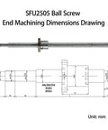 SFU2505 Linear Motion CNC Ball Screw Kit with Anti Backlash Nut, 400mm 15.75in 25mm Ballscrew drawing