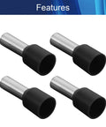 Heavy Duty 250 Pack Of Preinsulated Copper Wire Ferrule Connectors For Quick Plug And Play Electrical Jobs Featuring Slick Crimp Terminals Upgraded For Ve1012 Wires, showing four black and silver ferrule connectors.
