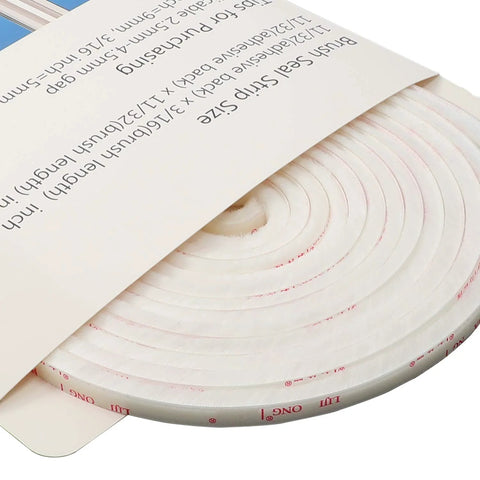 White fuzzy brush weatherstripping roll, self-adhesive felt insulation for windows and doors, 11/32 in x 11/32 in x 16 ft