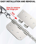 Three Pack 4 Inch Stainless Steel Door Hinges With Ball Bearings Heavy Duty Removable Pin shown with hammer on white background